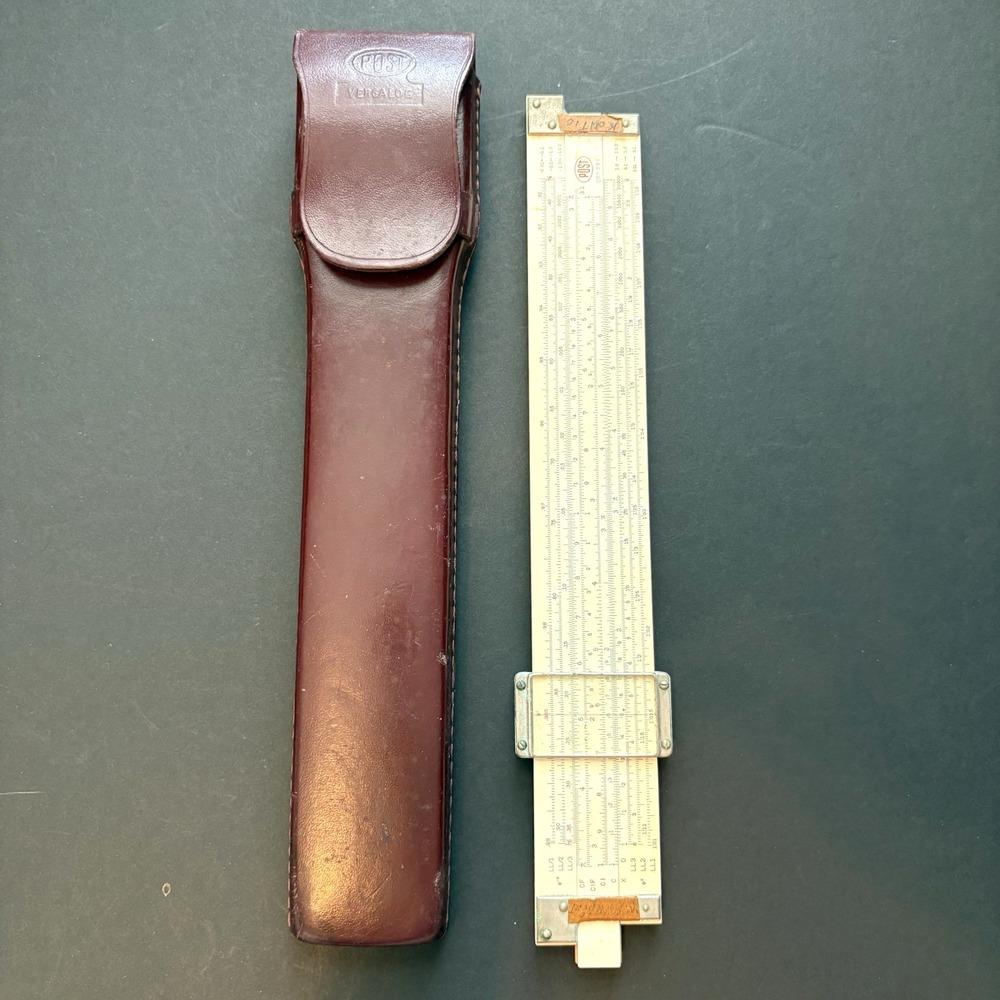 Vintage Frederick Post Co Slide Rule Versalog 1460 w/ Leather case Hemmi Japan